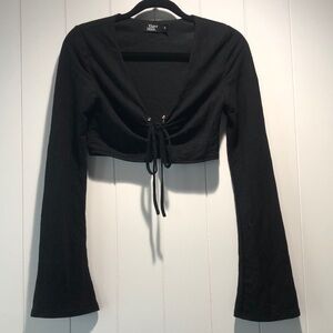 Tiger Mist black crop top long sleeve slight flare sexy festival top lined S
